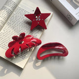 Rhinestone Wine Red Hair Clip Claw Mini Bangs Ring Acetate Hair Accessory