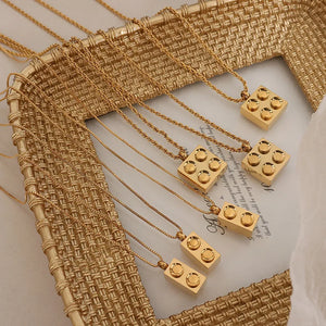 Minimalist Building Block Shape Pendant Necklace Stainless Steel