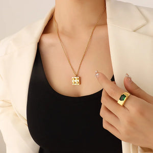 Minimalist Building Block Shape Pendant Necklace Stainless Steel