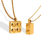 Minimalist Building Block Shape Pendant Necklace Stainless Steel