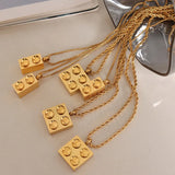 Minimalist Building Block Shape Pendant Necklace Stainless Steel