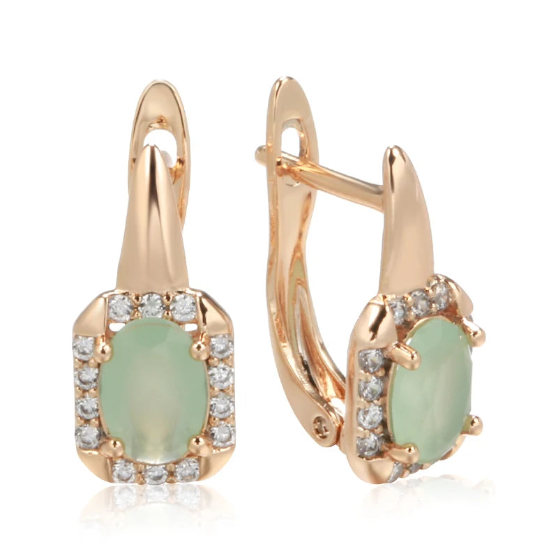 Vintage Oval Green Zircon Women's Drop Earrings