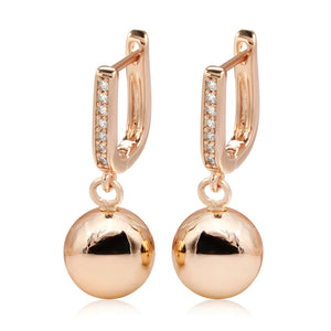 Geometric Pendant Earrings 585 Rose Glossy Solid Ball Hang Ear