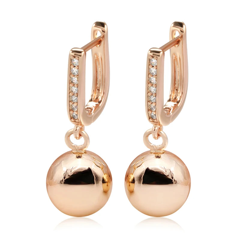 Geometric Pendant Earrings 585 Rose Glossy Solid Ball Hang Ear