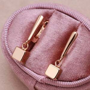 Geometric Pendant Earrings 585 Rose Glossy Solid Cube Hang Ear Minimalist Clip
