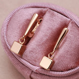 Geometric Pendant Earrings 585 Rose Glossy Solid Cube Hang Ear Minimalist Clip
