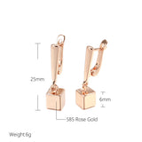 Geometric Pendant Earrings 585 Rose Glossy Solid Cube Hang Ear Minimalist Clip