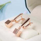 Geometric Pendant Earrings 585 Rose Glossy Solid Cube Hang Ear Minimalist Clip