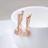 Geometric Pendant Earrings 585 Rose Glossy Solid Cube Hang Ear Minimalist Clip