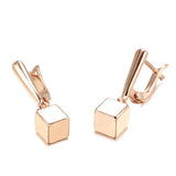 Geometric Pendant Earrings 585 Rose Glossy Solid Cube Hang Ear Minimalist Clip