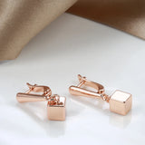 Geometric Pendant Earrings 585 Rose Glossy Solid Cube Hang Ear Minimalist Clip