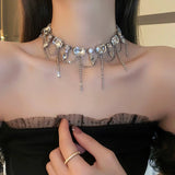 Geometric Crystal Choker Tassel Necklace for Women