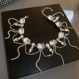Geometric Crystal Choker Tassel Necklace for Women