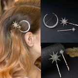 Geometric Stars Moon Rhinestone Hair Clip Set Snowflake Star Bride Hairpins