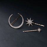 Geometric Stars Moon Rhinestone Hair Clip Set Snowflake Star Bride Hairpins