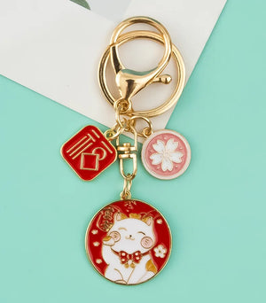 Red Cartoon Cat Key Chain Bag Hanging Ornament Pendants Flower Keychain