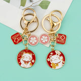 Red Cartoon Cat Key Chain Bag Hanging Ornament Pendants Flower Keychain