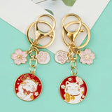 Red Cartoon Cat Key Chain Bag Hanging Ornament Pendants Flower Keychain