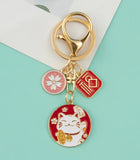 Red Cartoon Cat Key Chain Bag Hanging Ornament Pendants Flower Keychain