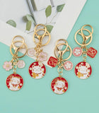 Red Cartoon Cat Key Chain Bag Hanging Ornament Pendants Flower Keychain