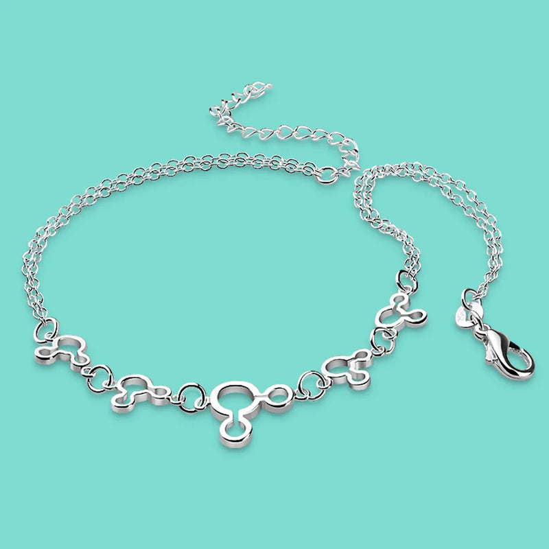 Girls 925 Silver Anklet Mickey Women's Solid Silver Footwear