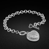 Heart Pendant Sterling Silver Bracelet for Girls