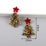 Glitter Acrylic Christmas Tree Drop Earrings - Colorful Xmas Party Jewelry