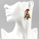 Glitter Acrylic Christmas Tree Drop Earrings - Colorful Xmas Party Jewelry