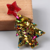Glitter Acrylic Christmas Tree Drop Earrings - Colorful Xmas Party Jewelry