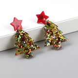 Glitter Acrylic Christmas Tree Drop Earrings - Colorful Xmas Party Jewelry