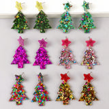 Glitter Acrylic Christmas Tree Drop Earrings - Colorful Xmas Party Jewelry