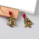 Glitter Acrylic Christmas Tree Drop Earrings - Colorful Xmas Party Jewelry