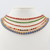 Neon Rainbow Iced Out Zircon Charm Thin CZ Tennis Chain Women Choker Necklace