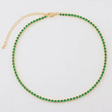 Neon Rainbow Iced Out Zircon Charm Thin CZ Tennis Chain Women Choker Necklace