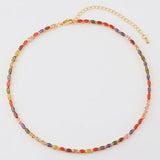 Neon Rainbow Iced Out Zircon Charm Thin CZ Tennis Chain Women Choker Necklace