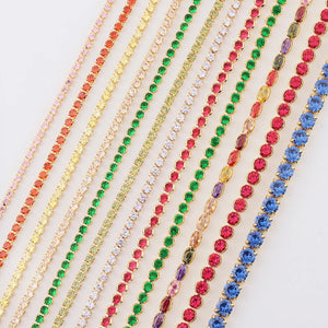 Neon Rainbow Iced Out Zircon Charm Thin CZ Tennis Chain Women Choker Necklace