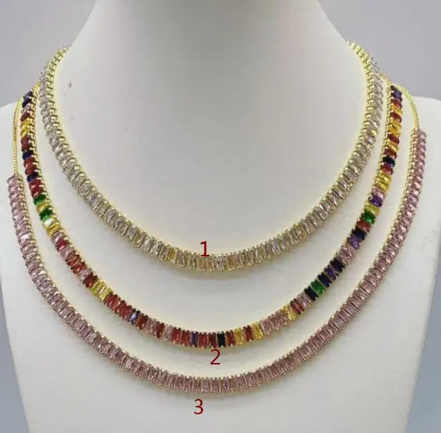 Colorful Enamel Charm CZ Tennis Chain Choker Necklace