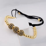 Pave CZ Ball Charm Bracelet Macrame Copper Beads Jewelry Gift