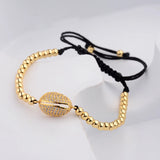 Pave CZ Ball Charm Bracelet Macrame Copper Beads Jewelry Gift