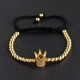 Pave CZ Ball Charm Bracelet Macrame Copper Beads Jewelry Gift