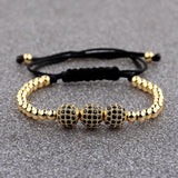 Pave CZ Ball Charm Bracelet Macrame Copper Beads Jewelry Gift