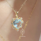 Sapphire Choker Necklace 925 Silver Heart Pendant Wedding Gift NK128