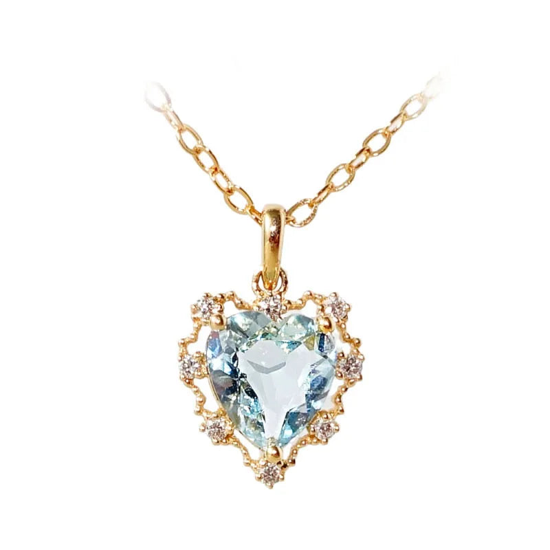 Sapphire Choker Necklace 925 Silver Heart Pendant Wedding Gift NK128