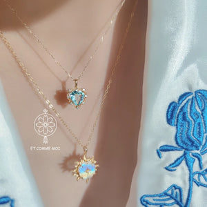 Sapphire Choker Necklace 925 Silver Heart Pendant Wedding Gift NK128
