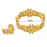 Plated Bangle Ring Set Leaves Cuff Bracelet Arabic Middle East Wedding Jewelry