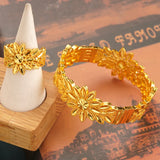 Plated Bangle Ring Set Leaves Cuff Bracelet Arabic Middle East Wedding Jewelry