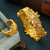 Plated Bangle Ring Set Leaves Cuff Bracelet Arabic Middle East Wedding Jewelry