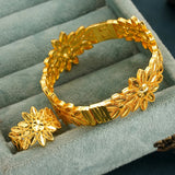 Plated Bangle Ring Set Leaves Cuff Bracelet Arabic Middle East Wedding Jewelry