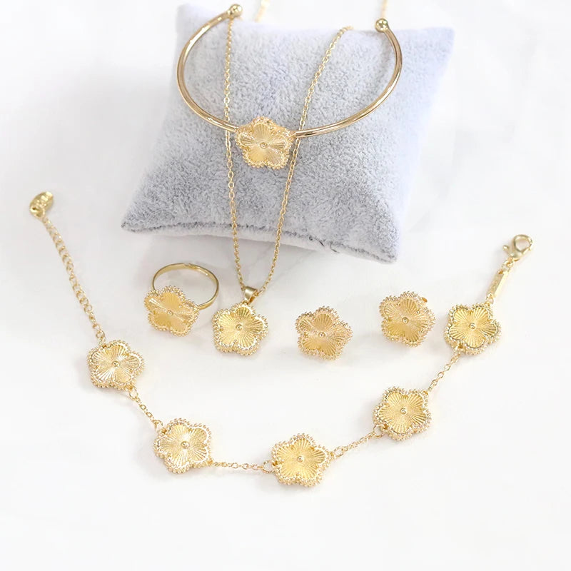 Gold-Plated Silver Flowers 5-Piece Jewelry Set for Women