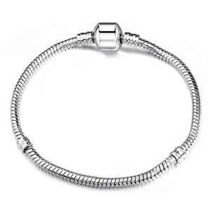 Silver Plate European Snake Chain Charm Bracelet for Women Girls